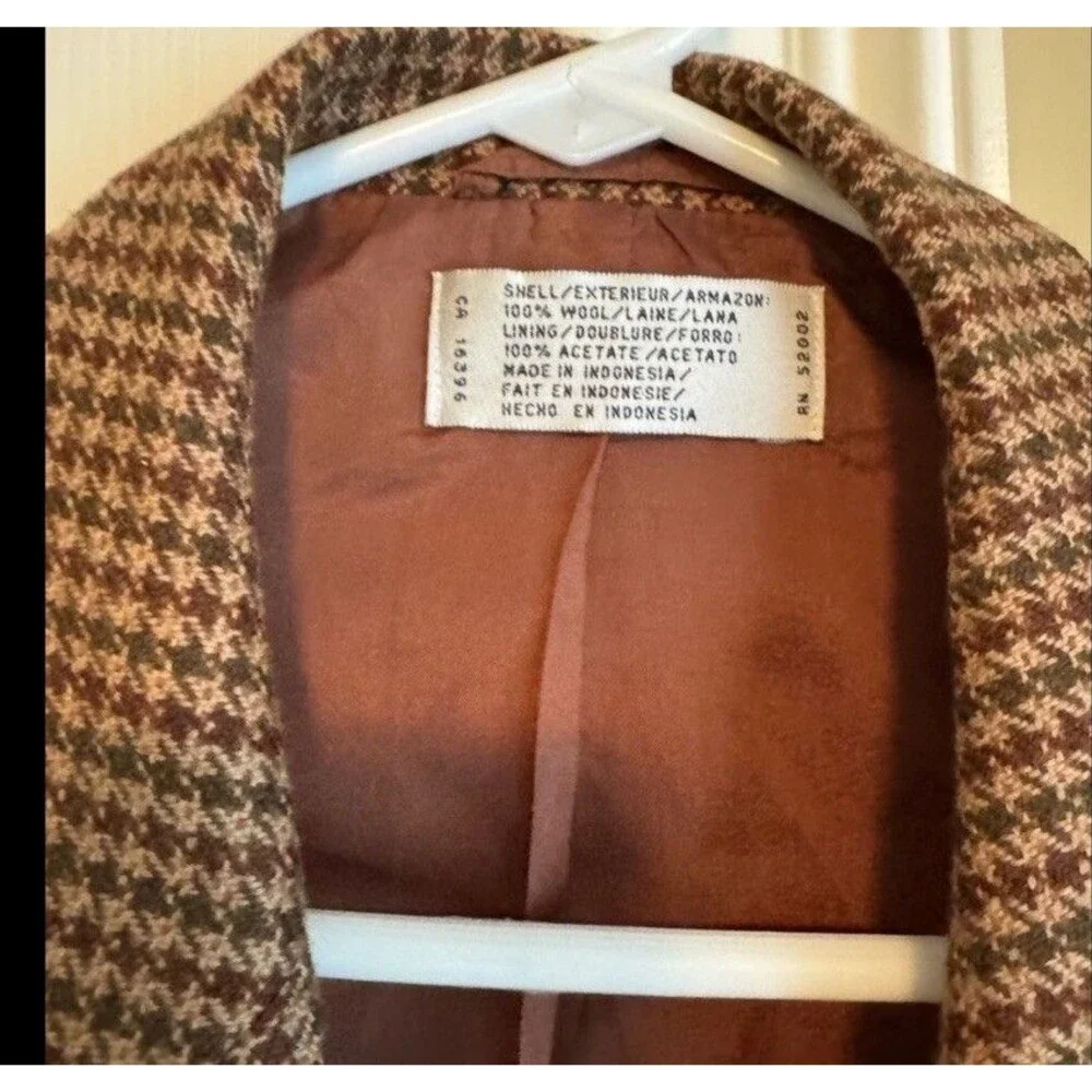 Claiborne Men's 44R Brown Houndstooth Wool Blazer Sport Coat Jacket Vintage